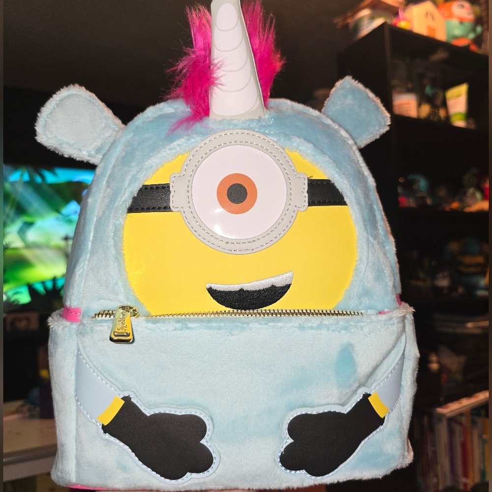 Brand New!Loungefly Minions Fluffy Unicorn Exclusive Costume Plush Mini Backpack